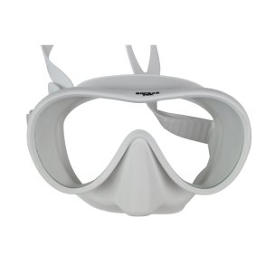 SoprasTek Corona frameless dykkermaske i sort og hvid silikone til dykning og snorkling.