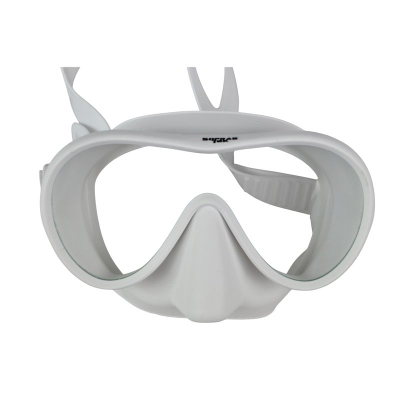 SoprasTek Corona frameless dykkermaske i sort og hvid silikone til dykning og snorkling.