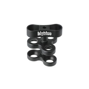 Bigblue CLP03 Triple Clip trippelklemme i anodiseret sort aluminium set forfra.