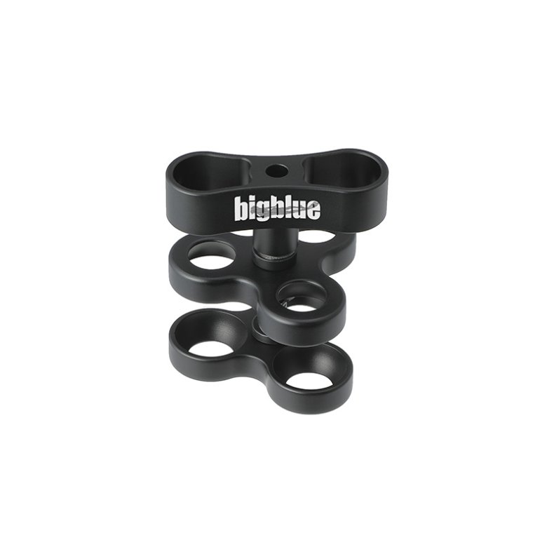 Bigblue CLP03 Triple Clip trippelklemme i anodiseret sort aluminium set forfra.