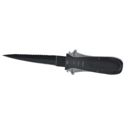 SEAC Sharp dykkerkniv med sort coating, dagger-klinge og monteringsremme til underarm og l�g.