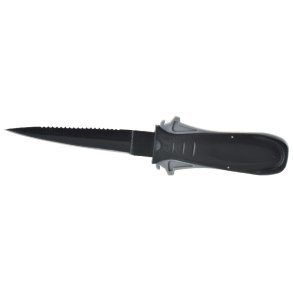 SEAC Sharp dykkerkniv med sort coating, dagger-klinge og monteringsremme til underarm og l�g.