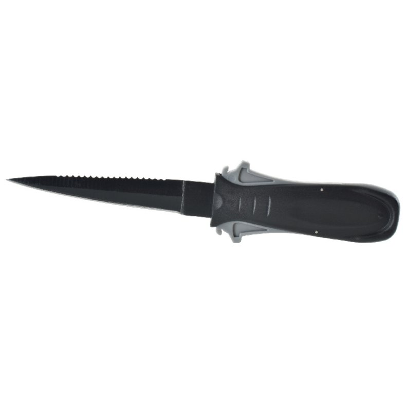 SEAC Sharp dykkerkniv med sort coating, dagger-klinge og monteringsremme til underarm og l�g.